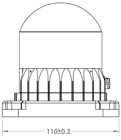 OSDome baseplate with cap mechanical drawing, view 2