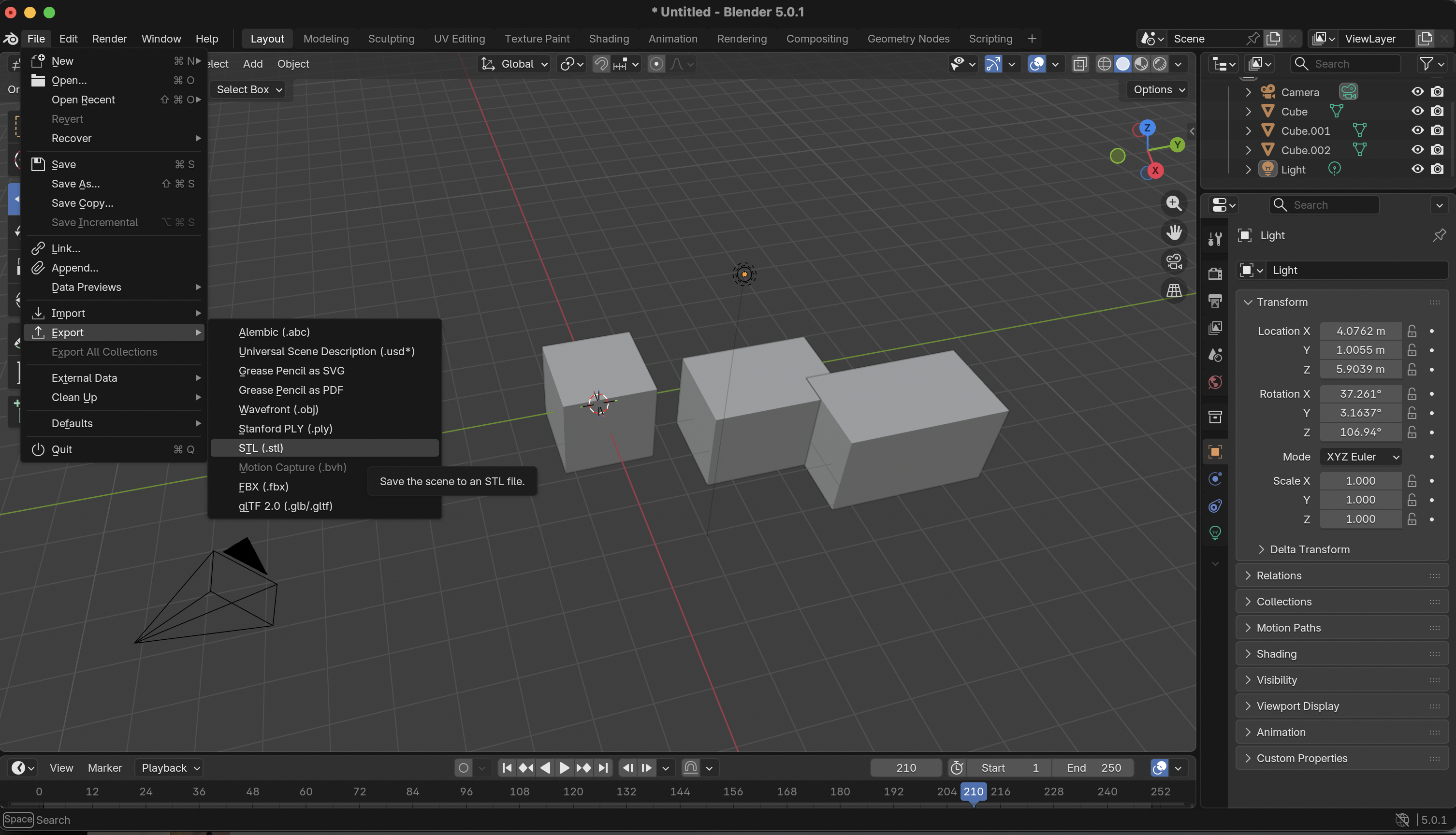 STL file creation in Blender