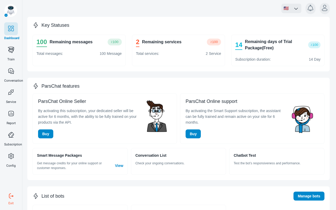 The dashboard of a new account