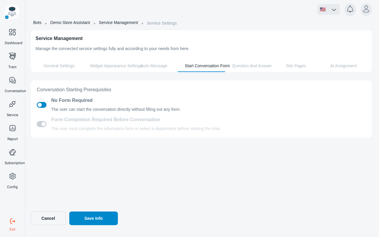 The Start Conversation Form tab