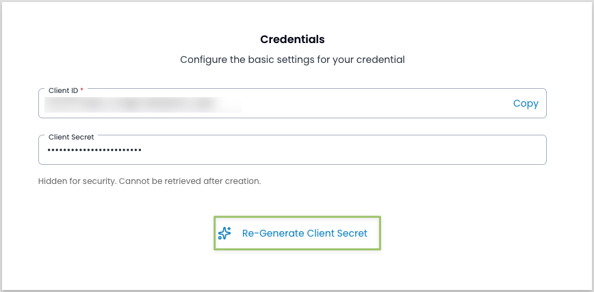 The Re-Generate Client Secret link in the credential refresh flow