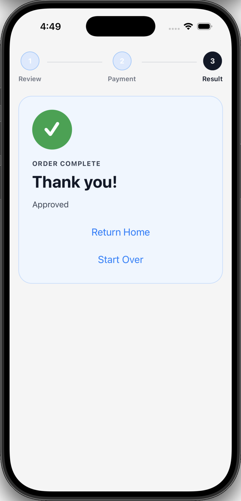 result page of React Native example app