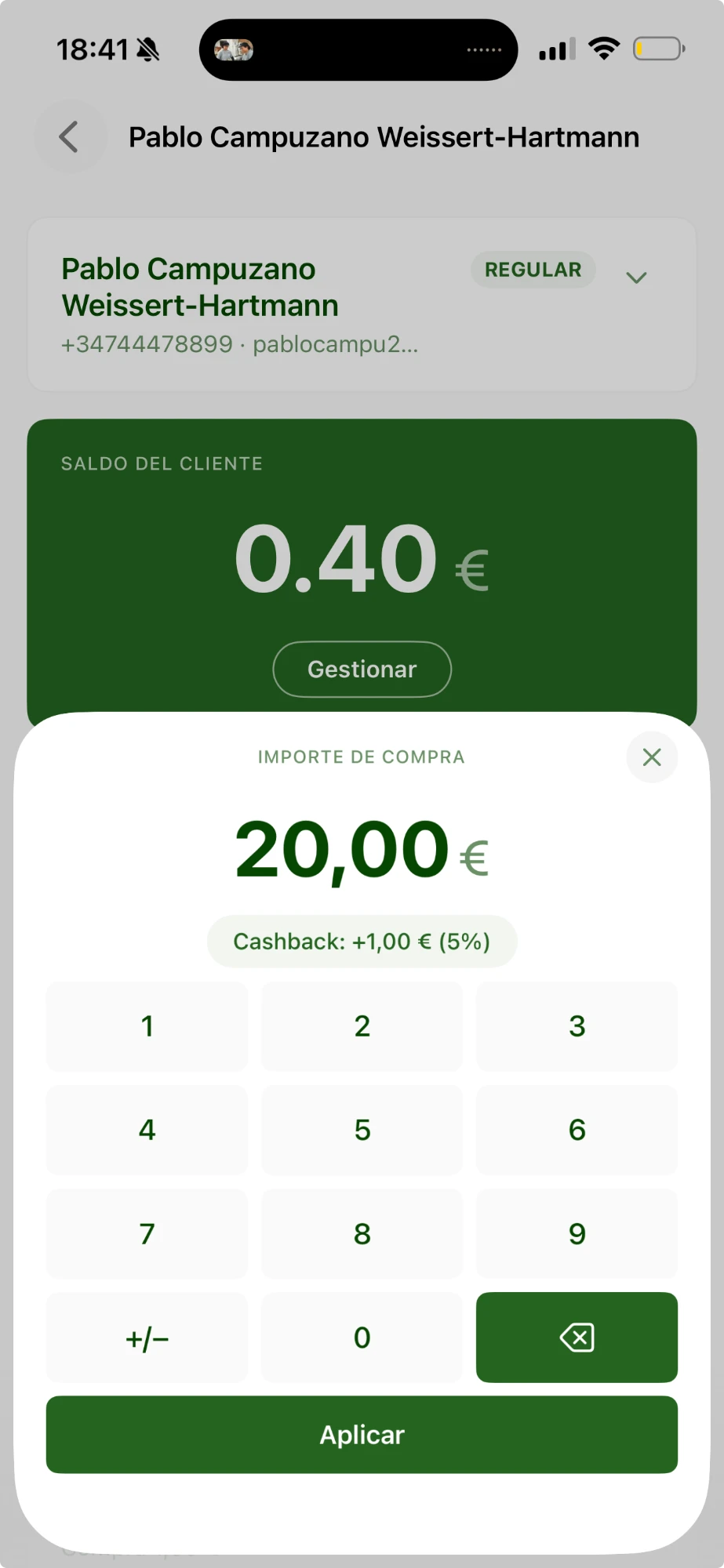 registro de una compra con el cashback generado