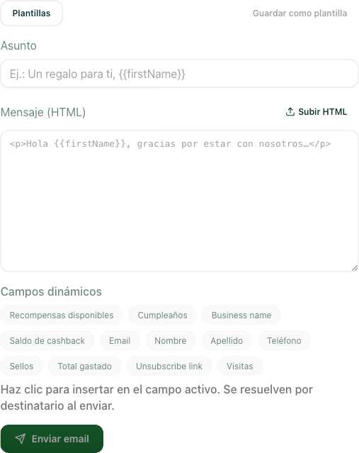 editor de plantilla con variables resaltadas