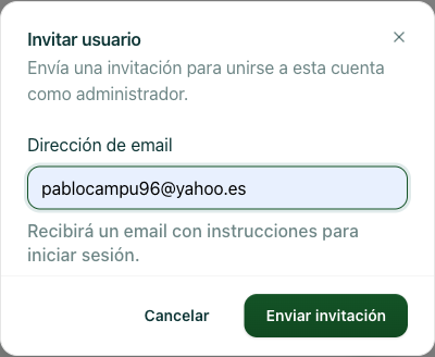 formulario de invitación de un nuevo miembro con campo de email