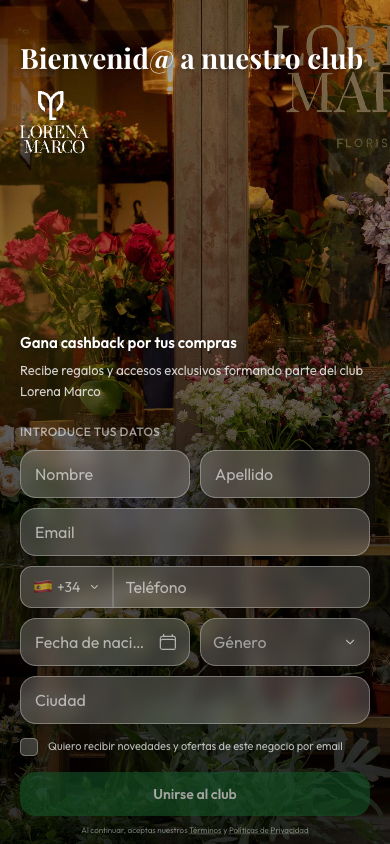 la web de registro tal y como la ve tu cliente, con tu marca