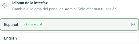 selector de idioma del CMS mostrando las opciones ES/EN