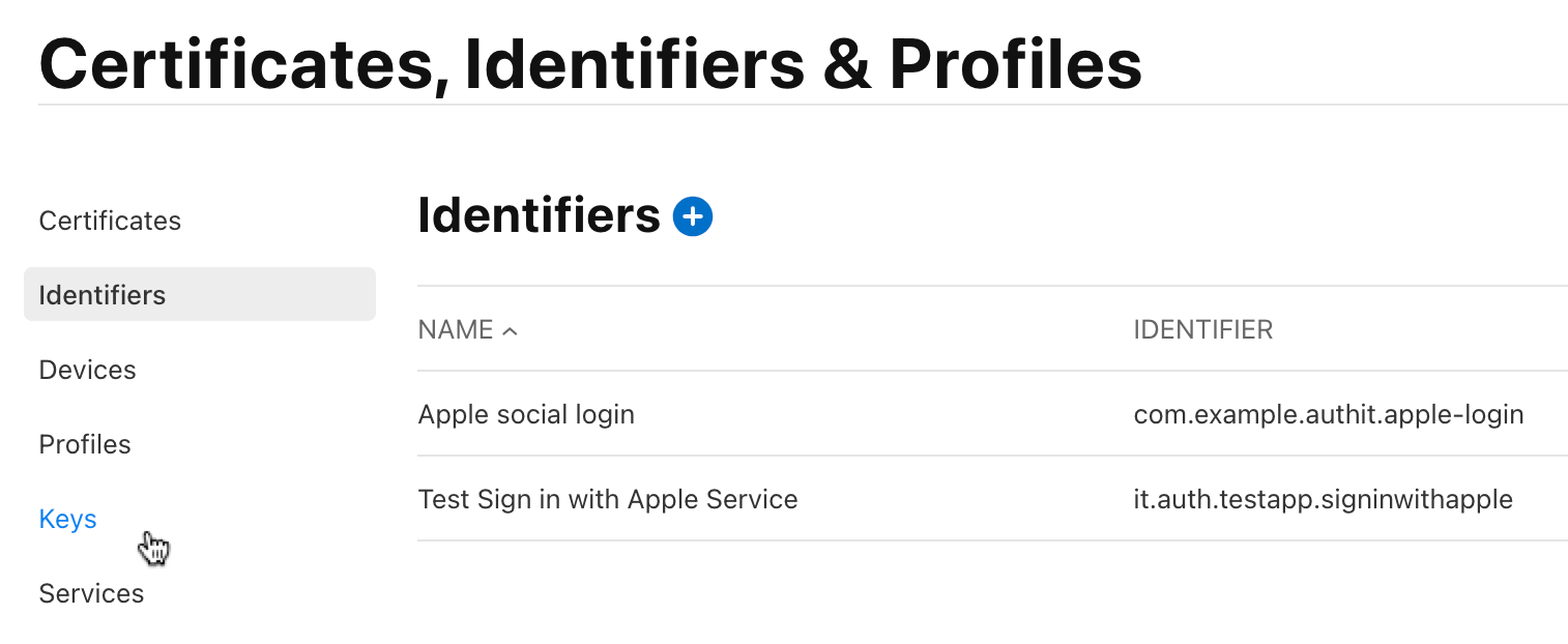 Link to Keys in the Apple Developer Account