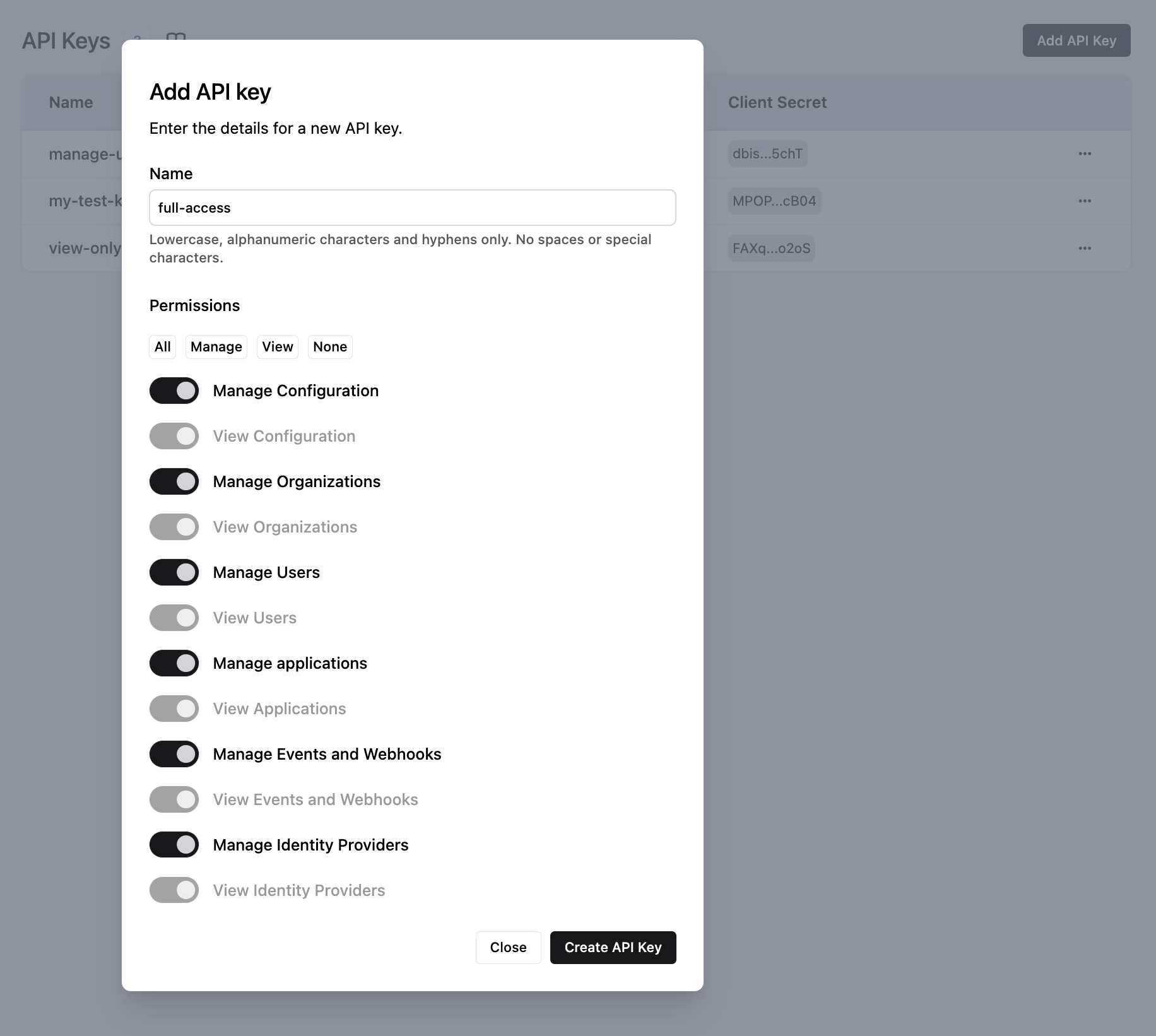 Adding an API key