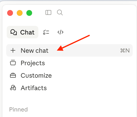 Claude sidebar showing the New chat button