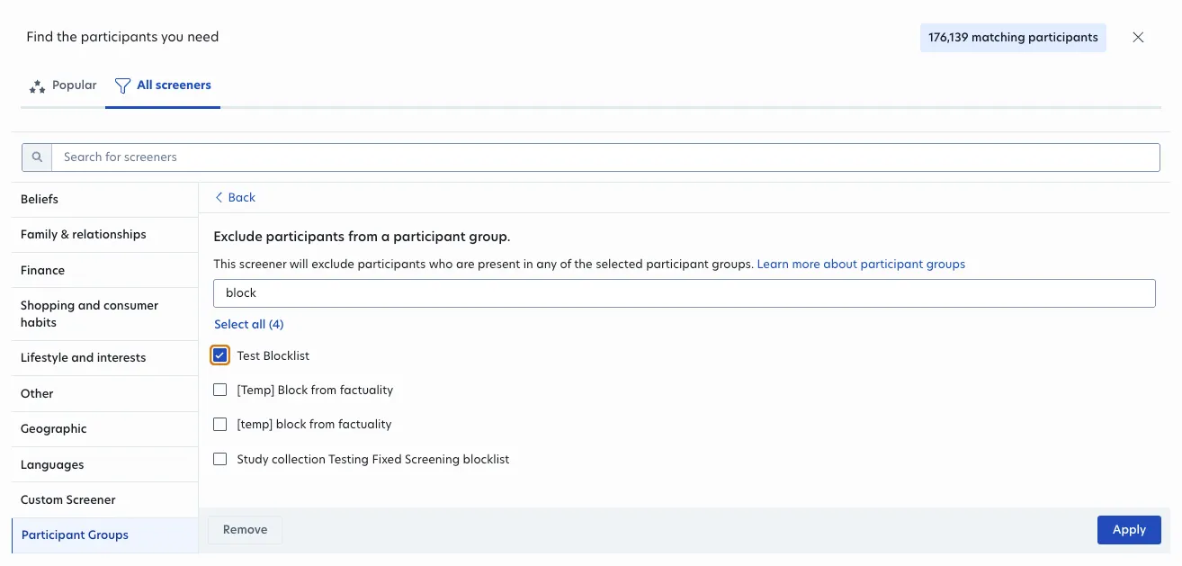 Add Participant Group Filter A