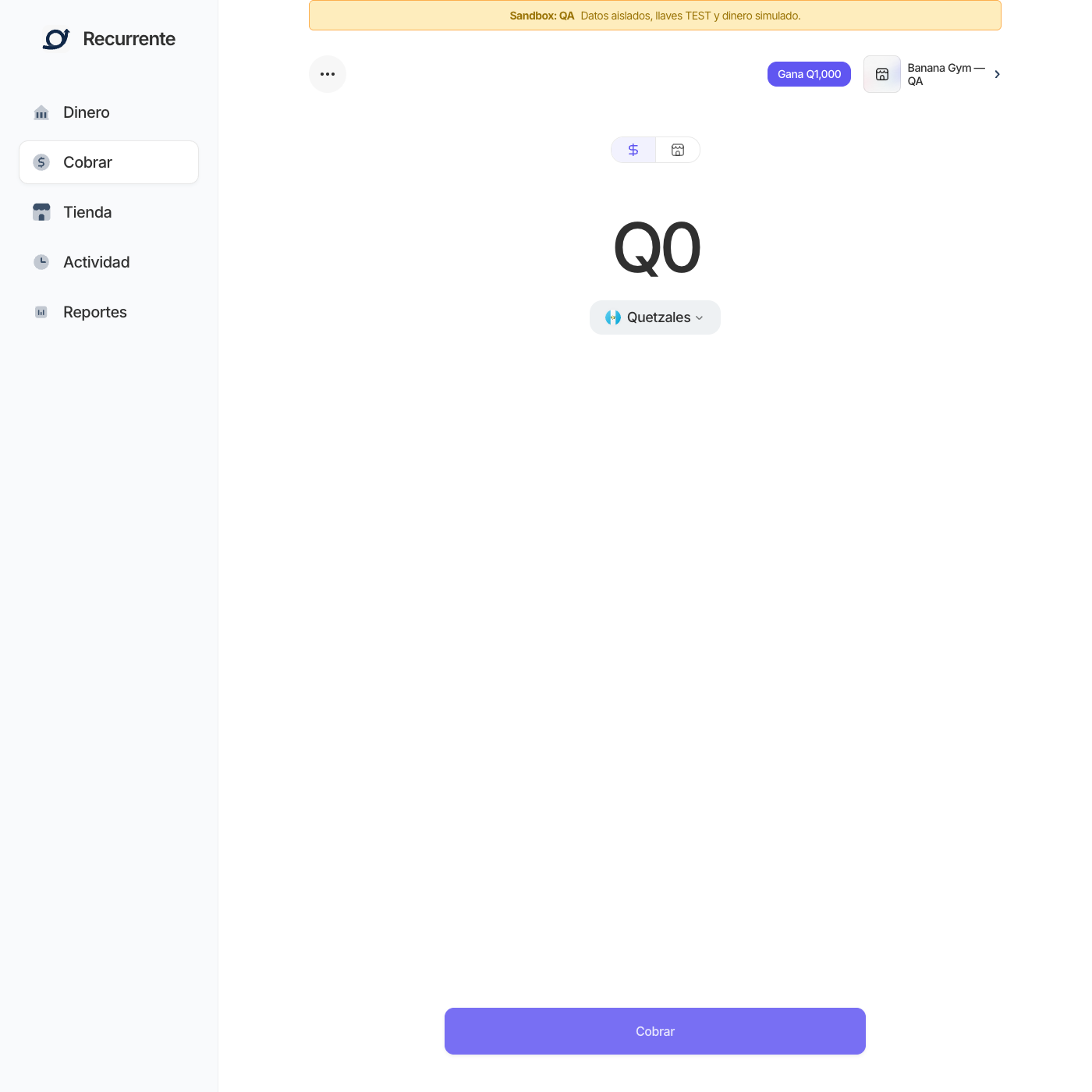 Sandbox environment banner on desktop