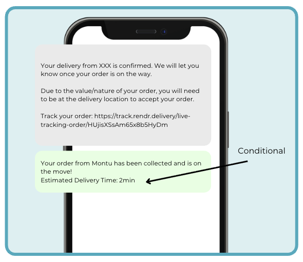Example Collected / Out for Delivery SMS with conditional ETA line