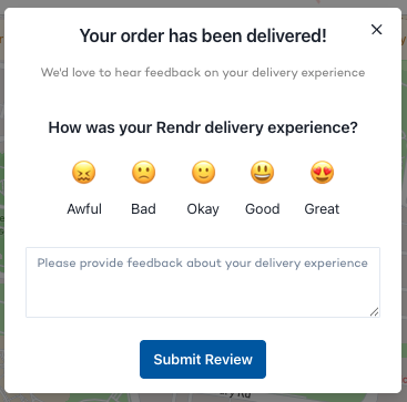 Delivery feedback modal shown to the customer on the tracking page