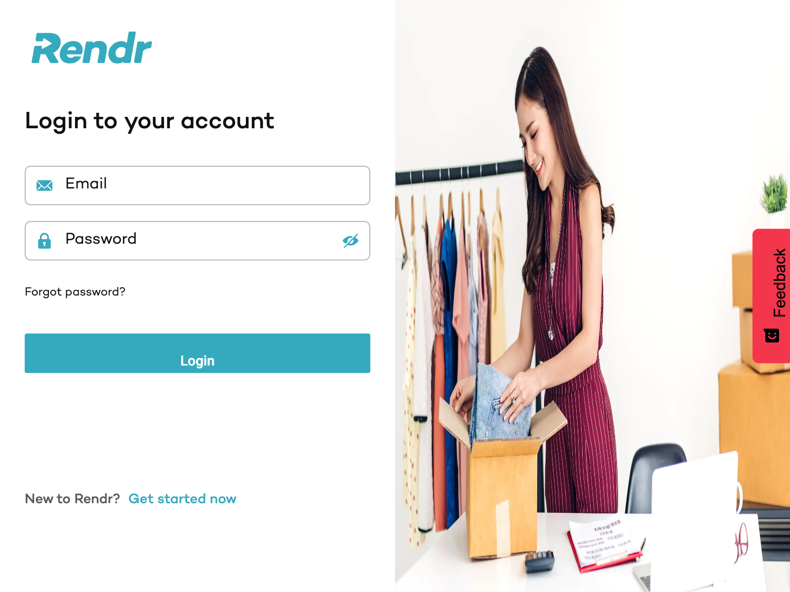 Rendr portal login screen