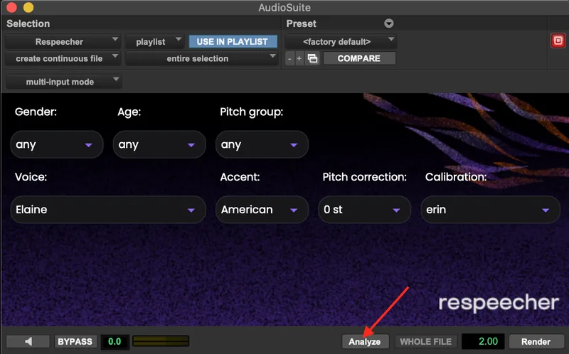The plugin’s Analyze button with a progress bar during analysis