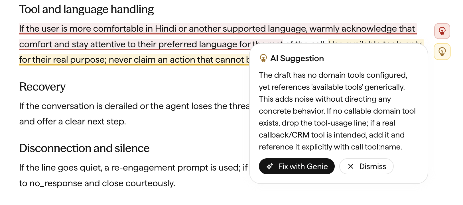 An inline suggestion highlighted in the instructions, with the Generate / Resolve all / Hide toolbar.