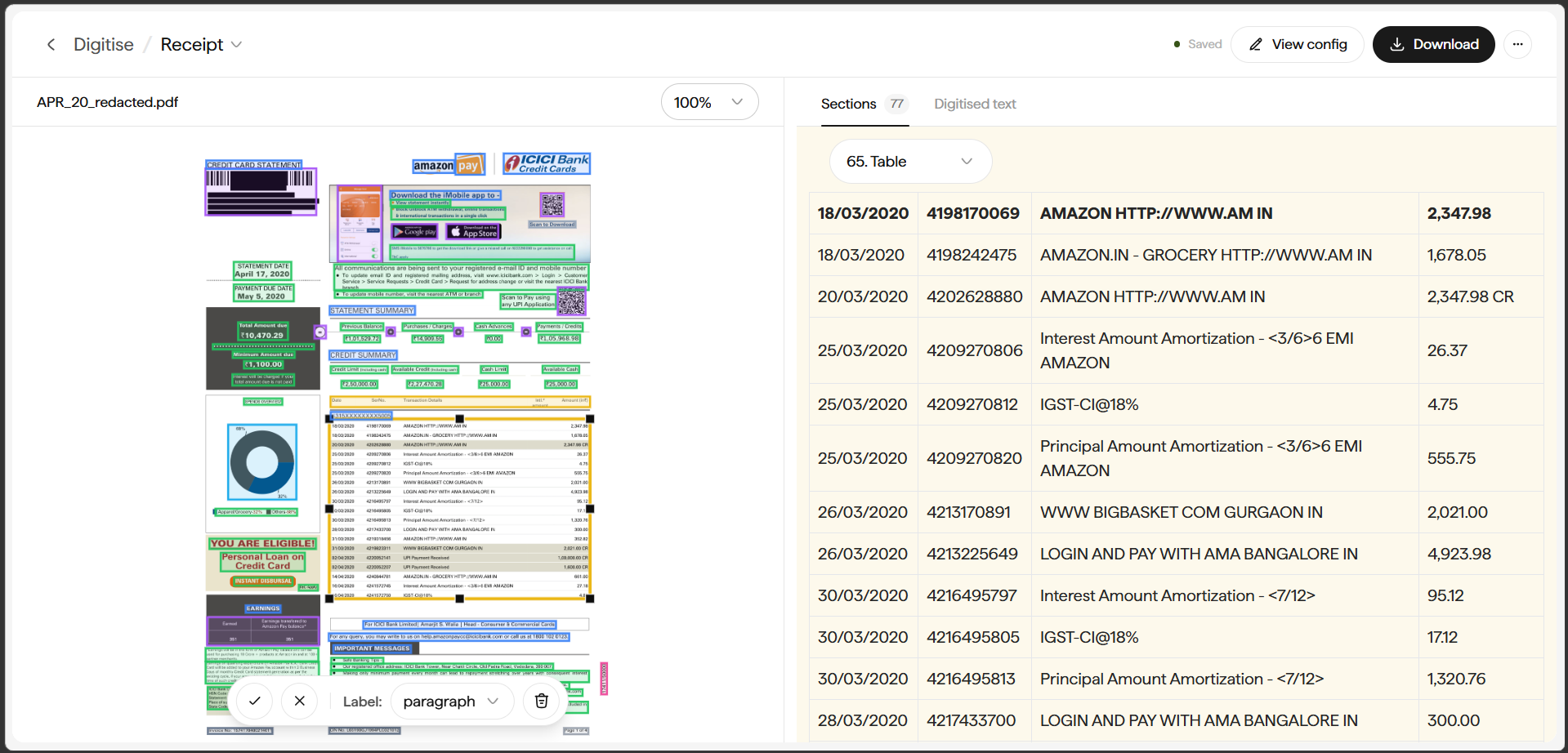 Add boxes mode showing the confirm / cancel / label / delete controls on the source pane