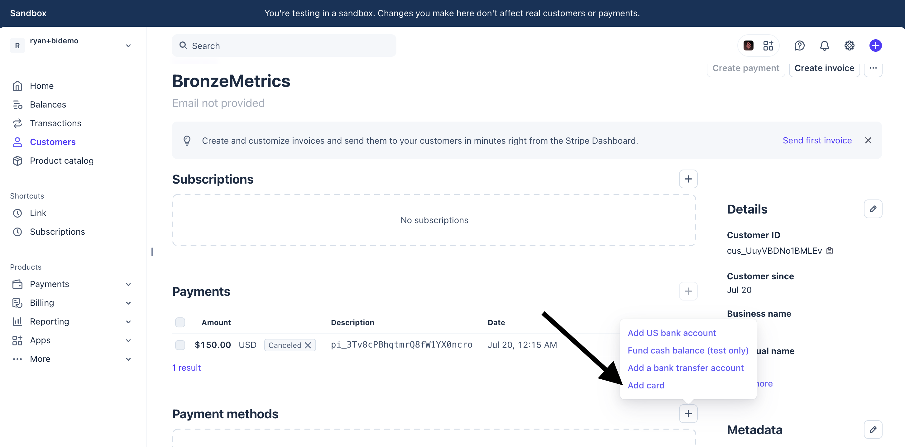 Add Credit Card in Stripe