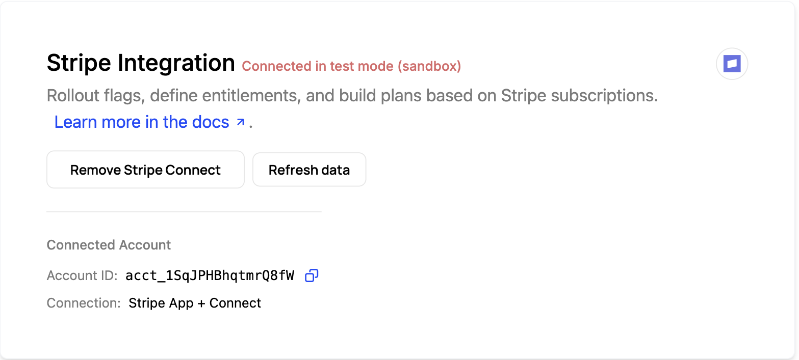 The Stripe integration panel showing a connected account