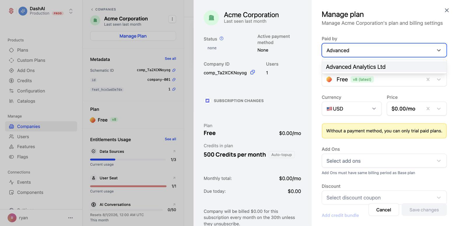 Selecting Advanced Analytics Ltd as the paying company