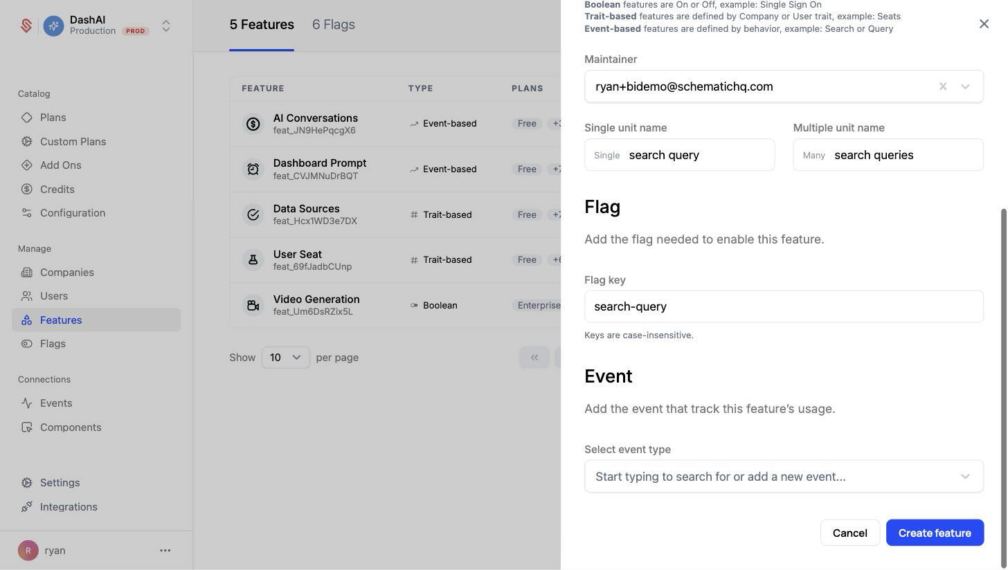 Create feature flag and event
