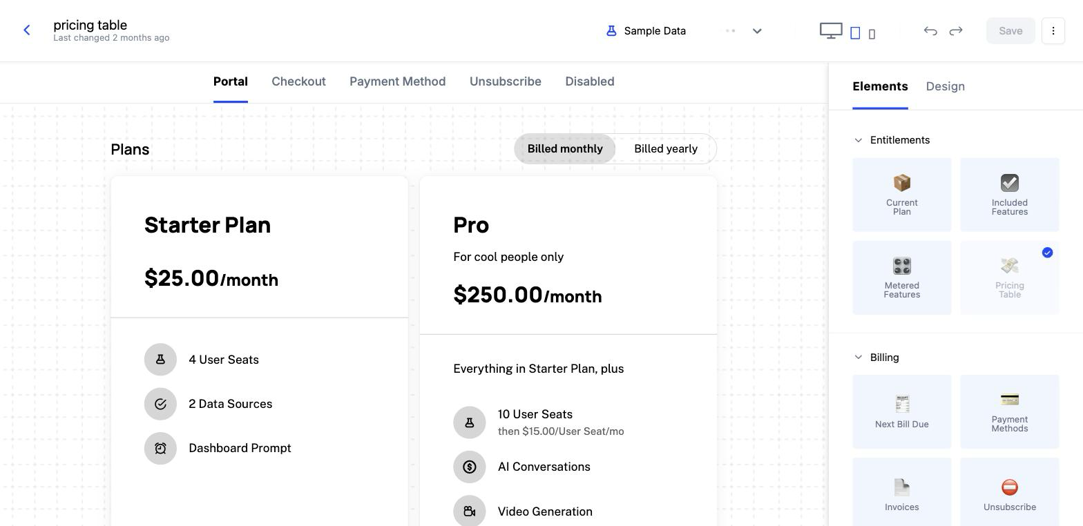 Boolean features on a pricing page