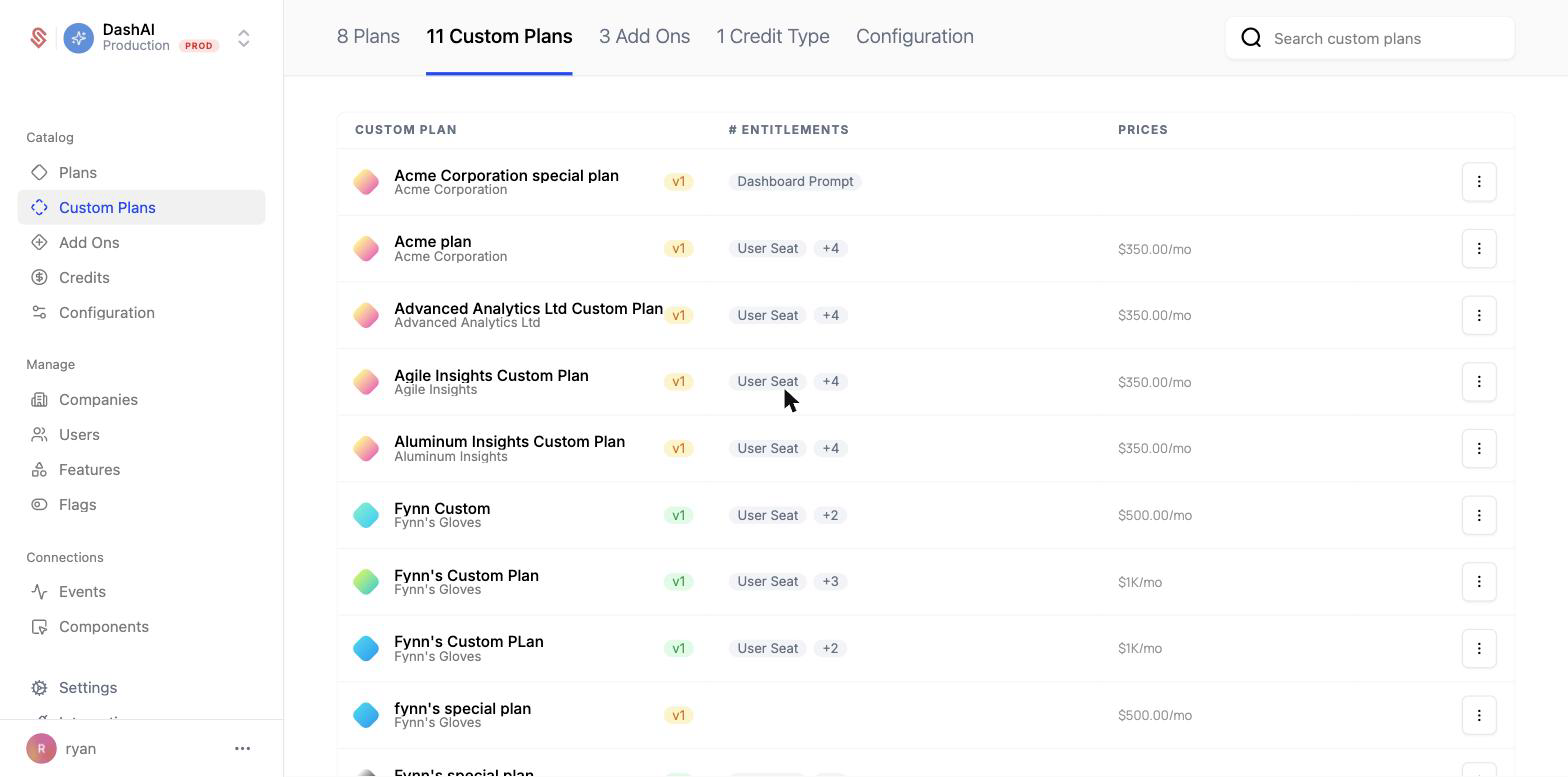 Custom plans list