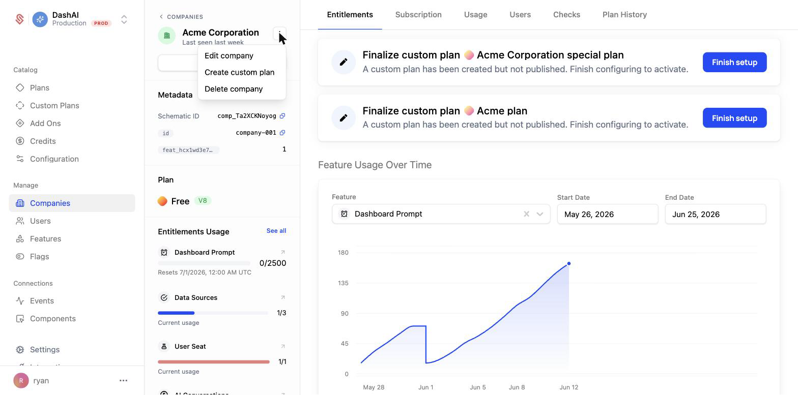 Create custom plan from the company menu