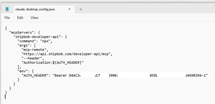 Claude Config with Masked Token