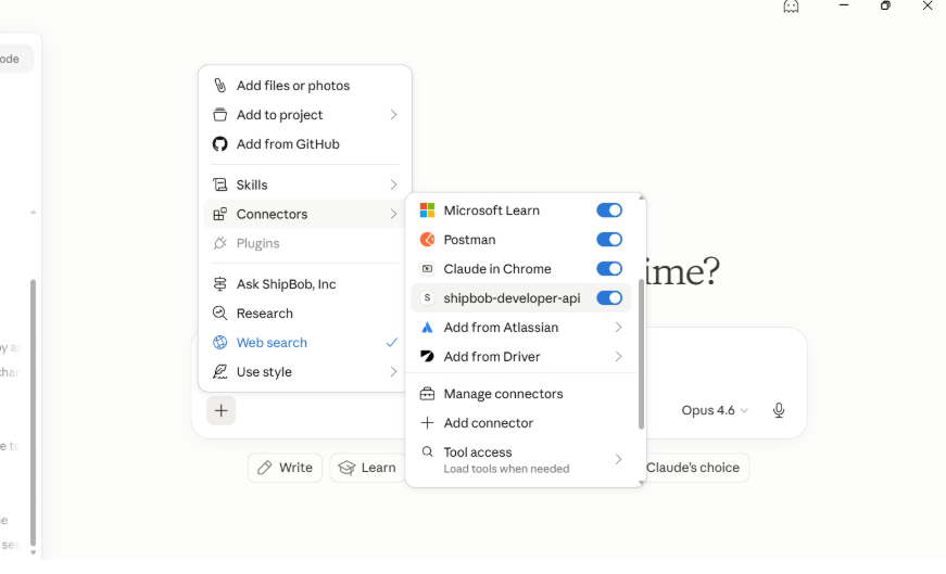 Connectors list in Claude chat