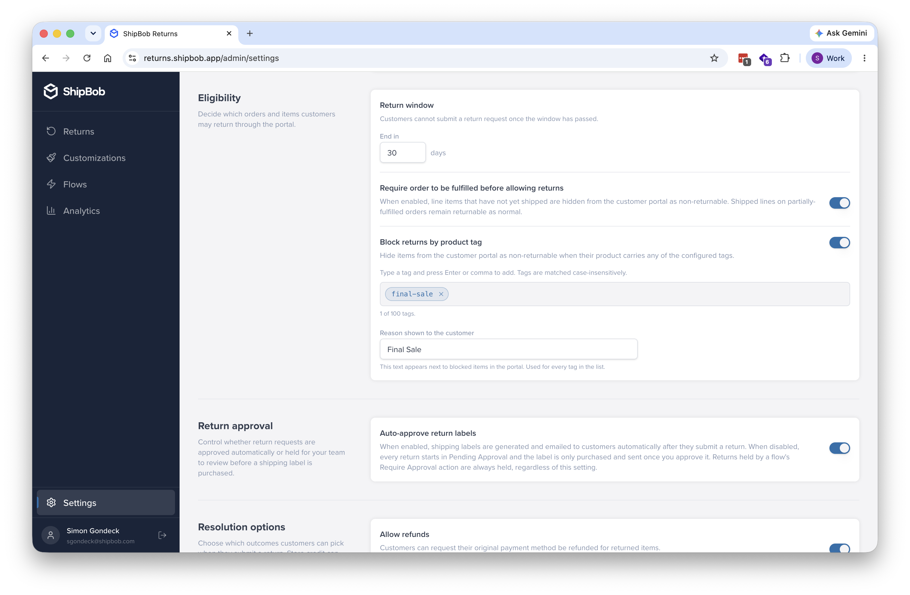 ShipBob Returns Policies