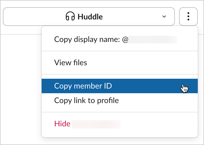 The more actions menu open with the Copy member ID option highlighted.