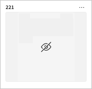 A page thumbnail labeled 221 in the Pages panel, showing a hidden-page icon to indicate the page won't appear in the published report.