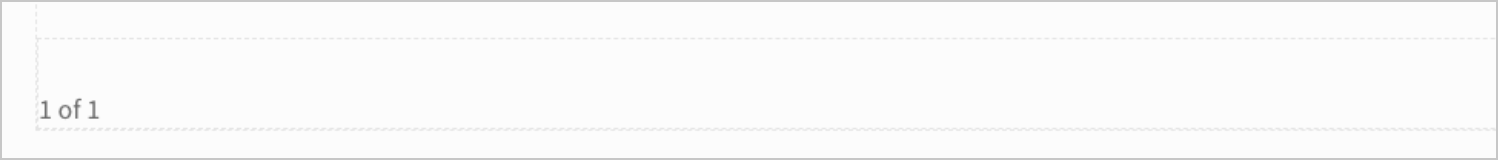 The report footer with the page number element positioned in the bottom left, displaying 1 of 1.