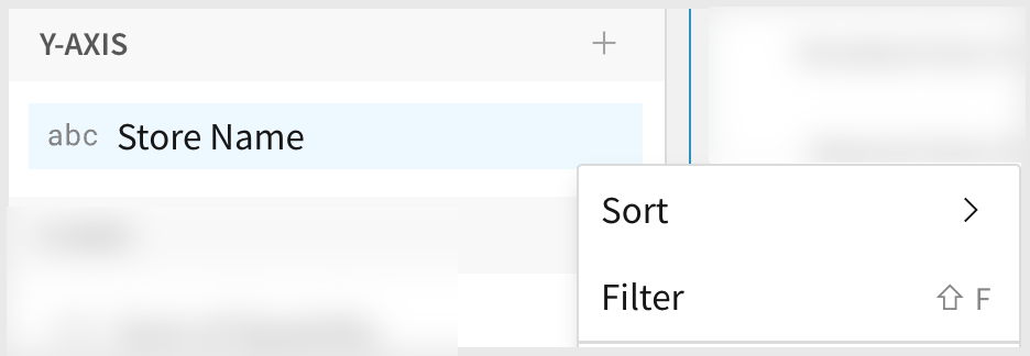 The Store Name column menu open with the Sort and Filter options visible.
