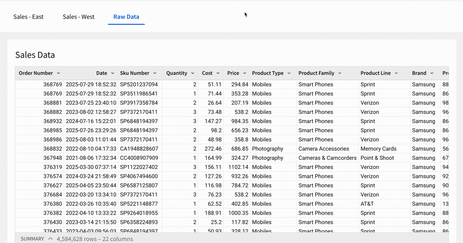 The workbook page tabs are hidden, and the navigation element is the only way to navigate the workbook.