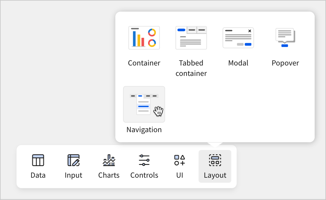 The Add elements bar with the Layout > Navigation option highlighted for selection