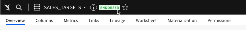 Dataset header displaying the endorsed badge next to the dataset name.
