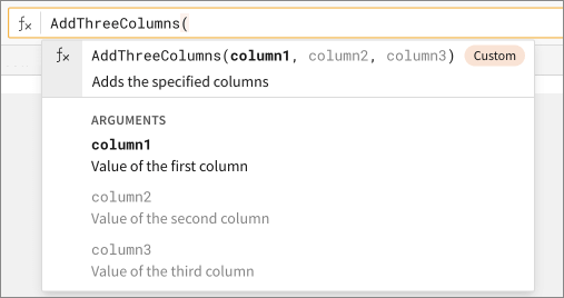 Custom function on the formula bar