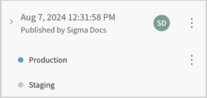 August 7 version of the document showing a blue Production tag and a grayed-out Staging tag, indicating Staging is inactive.