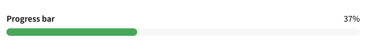 A progress bar titled 'Progress bar' showing 37% fill in green.