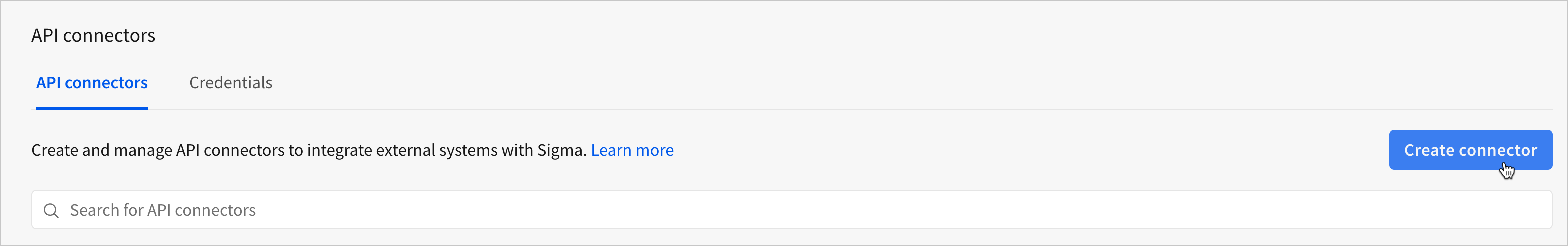 The Create connector button in the Connectors tab of the API connectors page.