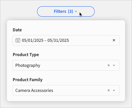 A popover trigger button with an open popover containing three control filters
