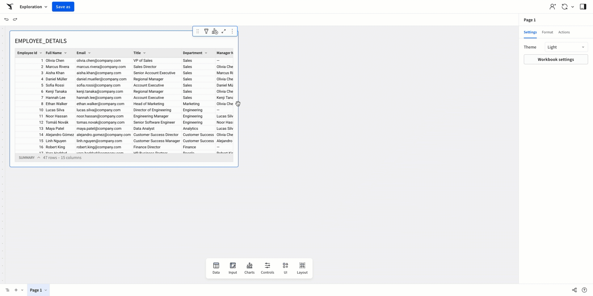 A user creates a repeated container from a source data table. Each card shows text and an image for each row in the source table.