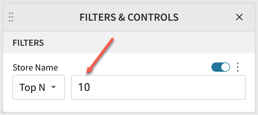 The Store Name filter set to Top N with the results count field entered as 10.