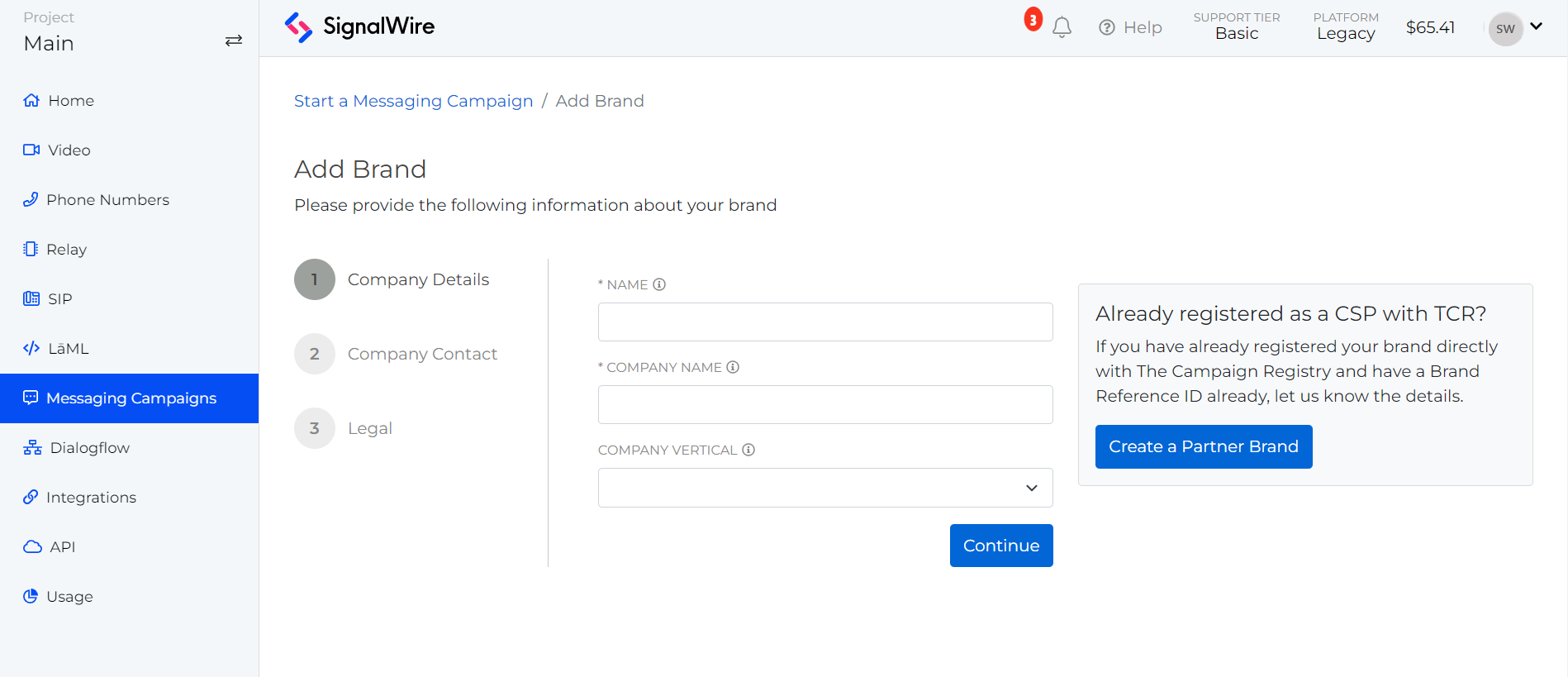 Brand creation page