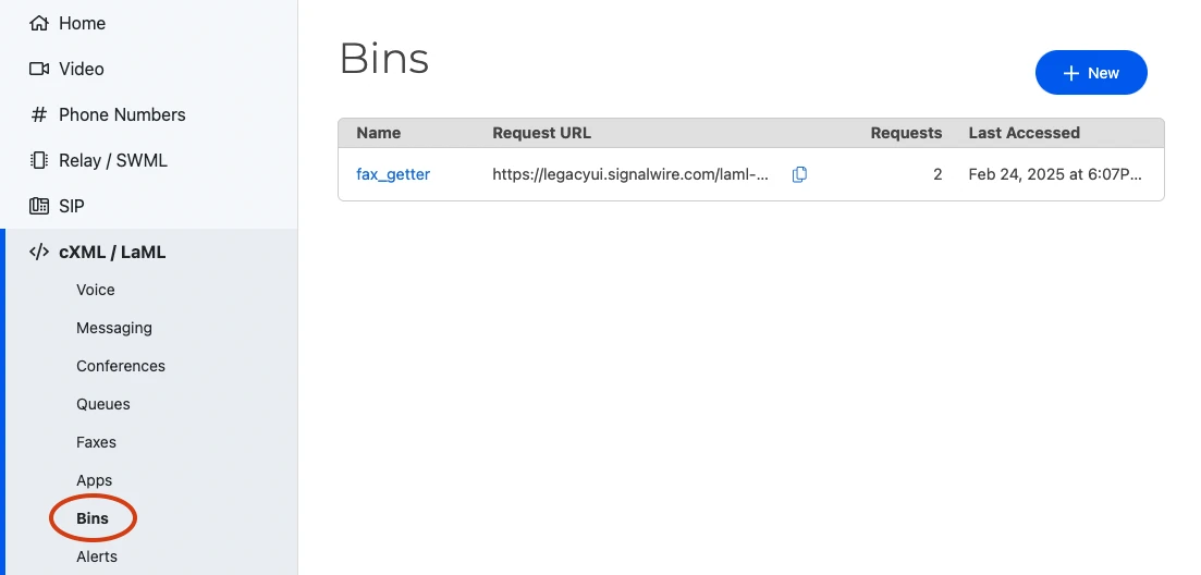 The new cXML bin creation dialog