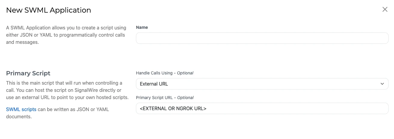 Configuring a SWML Script Resource with an external URL in the SignalWire Dashboard