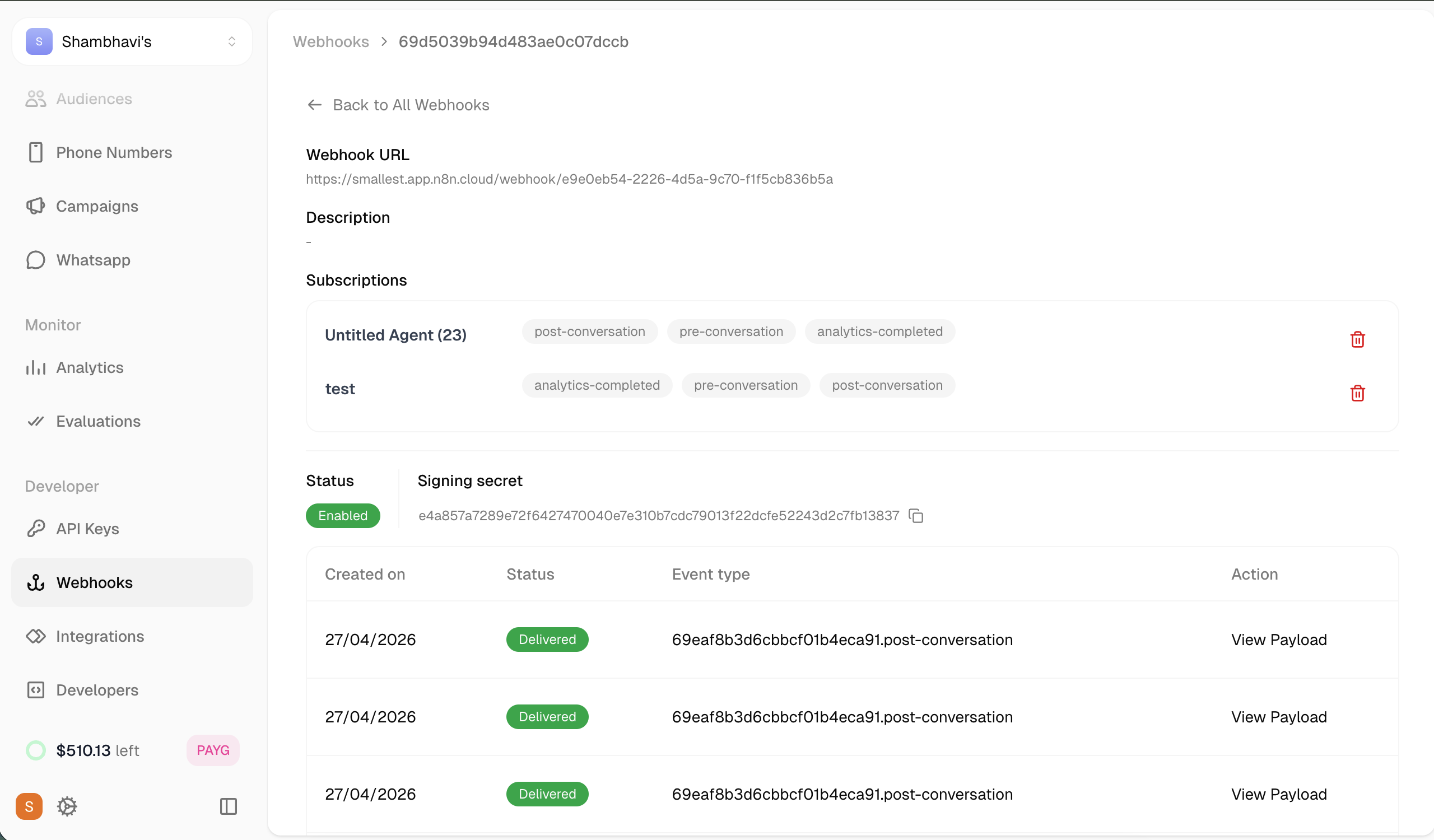 Webhook details